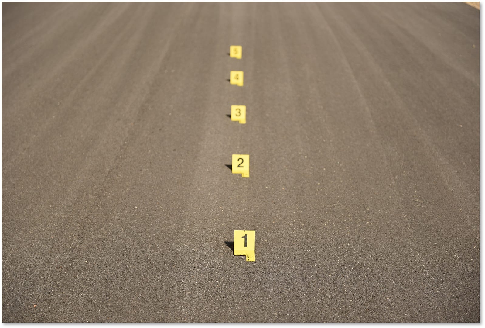 Evidence Placard #1 in focus - created during a crime scene photography course