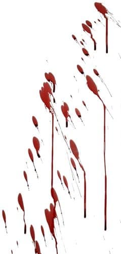 Projected bloodstain pattern on a vertical surface