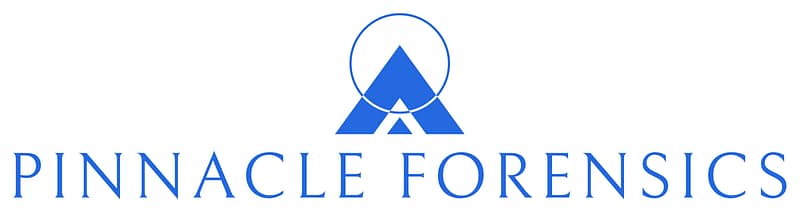 Pinnacle Forensics logo in blue and white