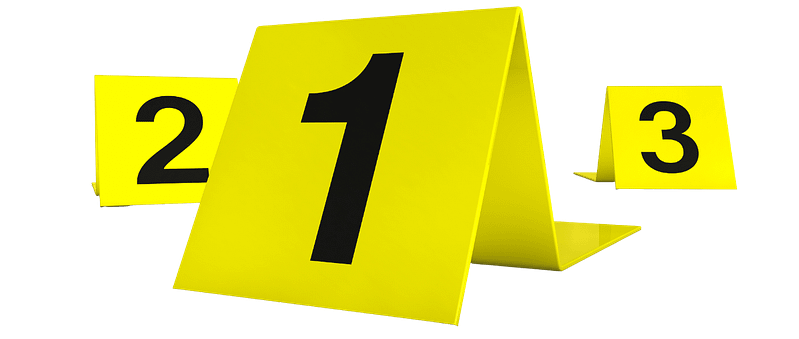 Yellow evidence placards one through three - Pinnacle Forensics