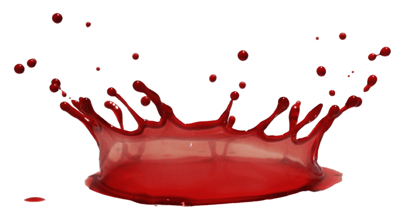 Blood falling into blood causing individual droplets at the tips to break apart - Pinnacle Forensics